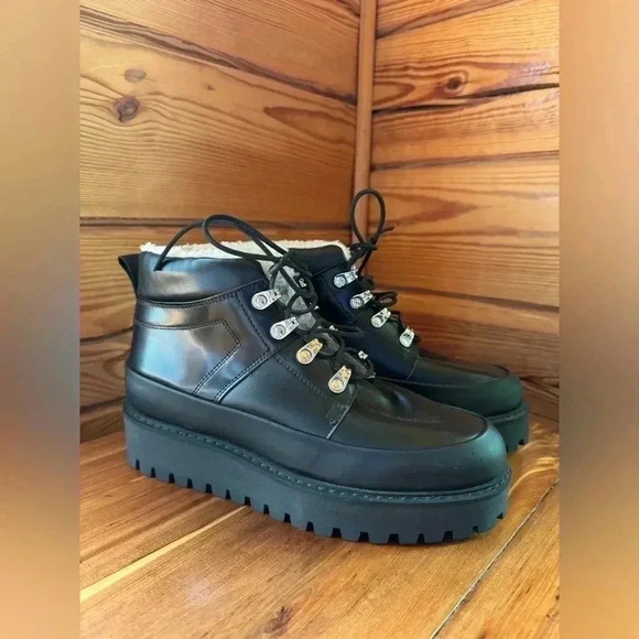 NWOT GANNI City Shearling Leather Platform Hiking Ankle Boots size 39​